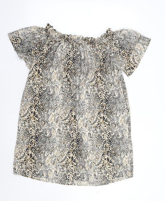 Pep&Co Womens Brown Animal Print Polyester Shift Size 8 Off the Shoulder Pullover