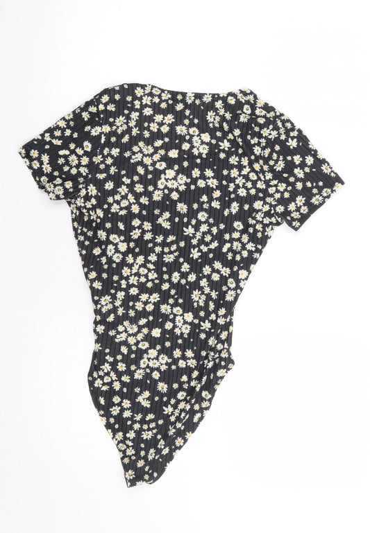 New Look Womens Black Floral Polyester Bodysuit One-Piece Size 8
