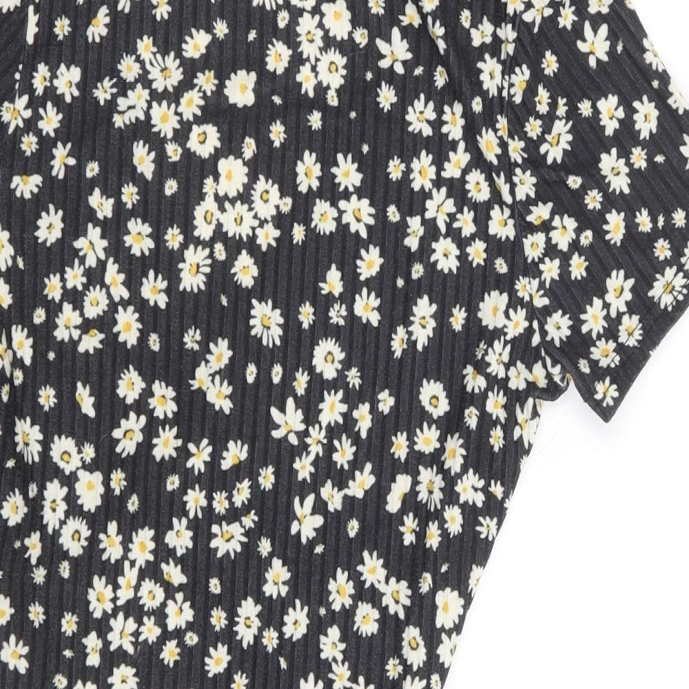 New Look Womens Black Floral Polyester Bodysuit One-Piece Size 8