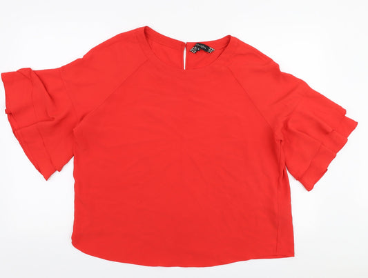 Principles Womens Red Polyester Basic Blouse Size 16 Round Neck