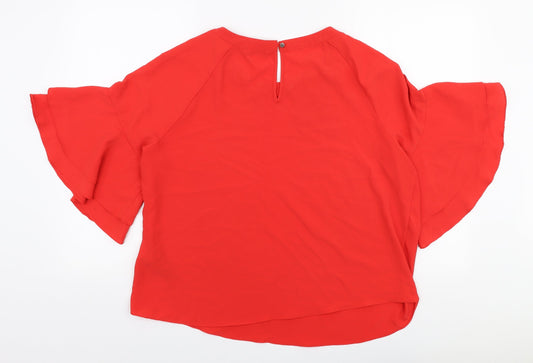 Principles Womens Red Polyester Basic Blouse Size 16 Round Neck
