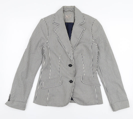 MNG Womens White Striped Jacket Blazer Size 8 Button