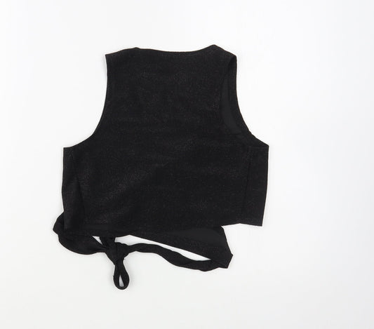 SheIn Womens Black Polyester Wrap Blouse Size S V-Neck