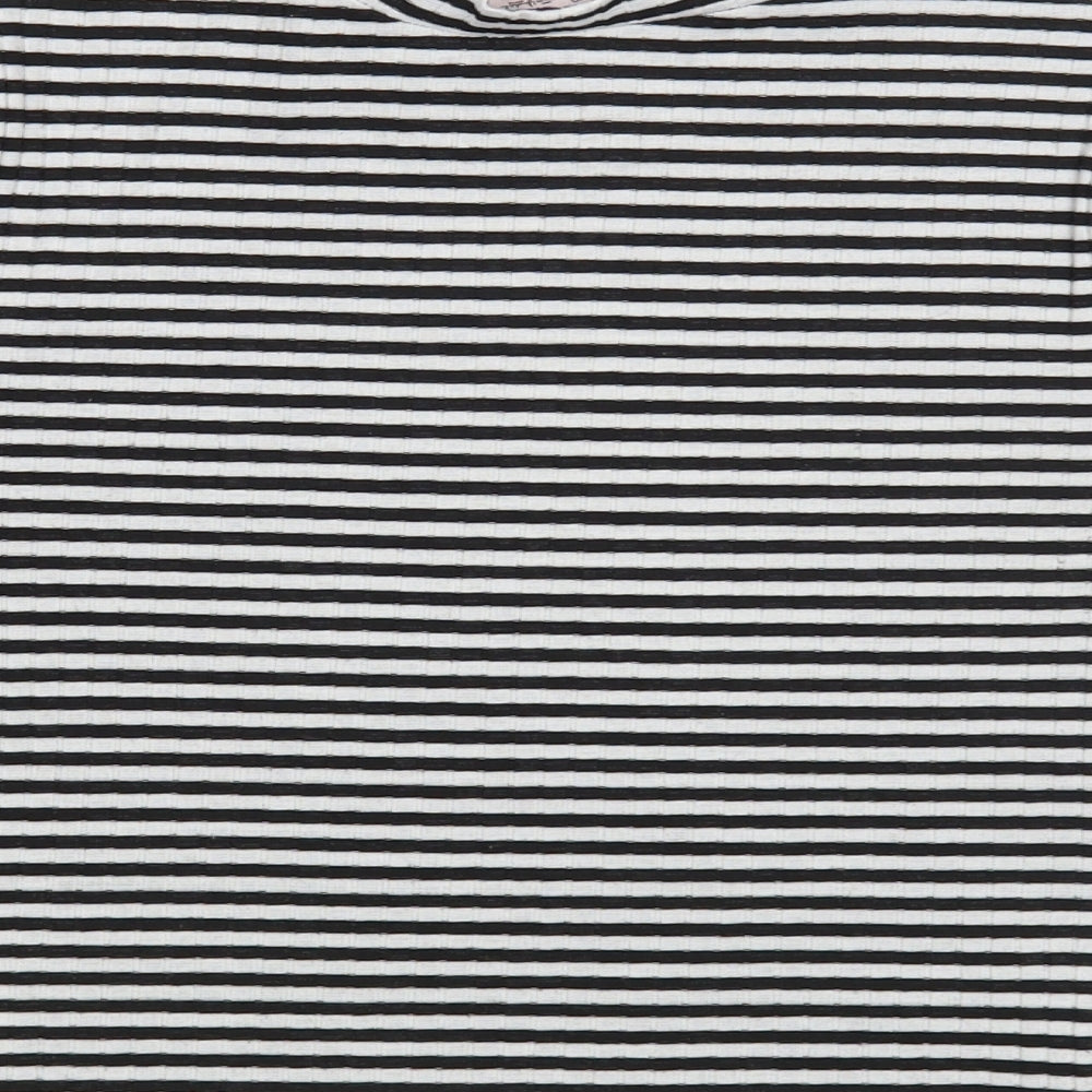 Miss Selfridge Womens White Striped Polyester Cropped Blouse Size 8 Crew Neck