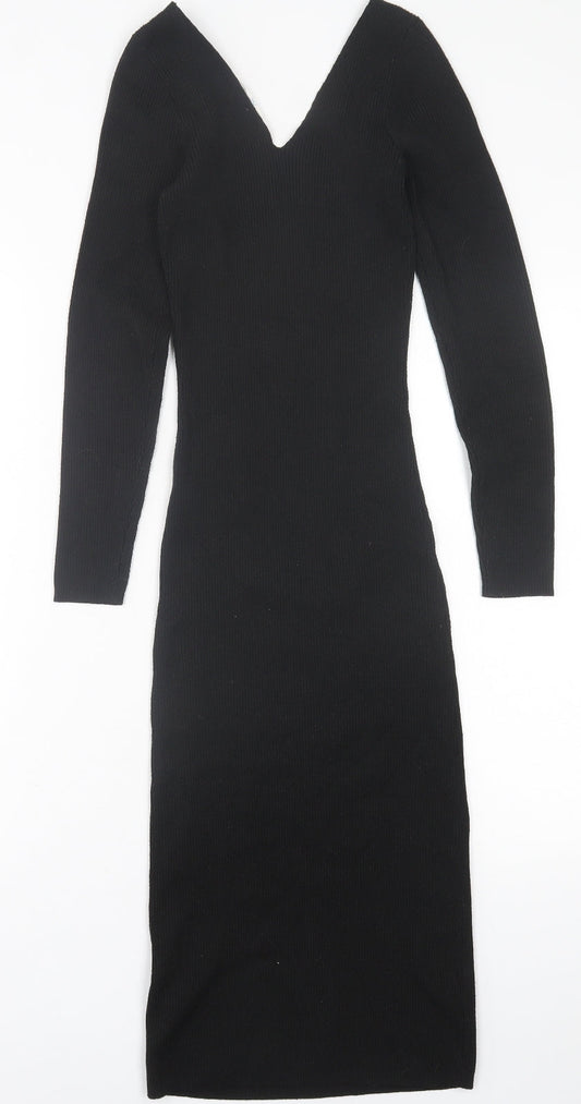 Primark Womens Black Viscose Jumper Dress Size XS V-Neck Pullover