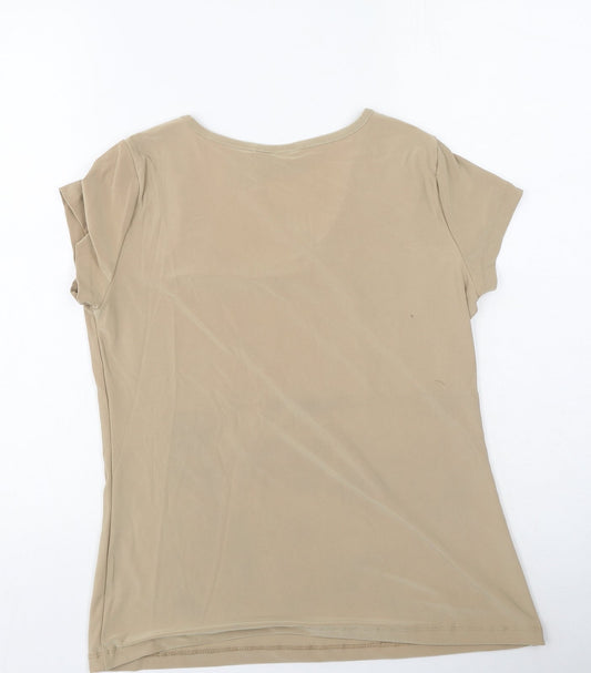 Nina Leonard Womens Brown Polyester Basic T-Shirt Size M Round Neck