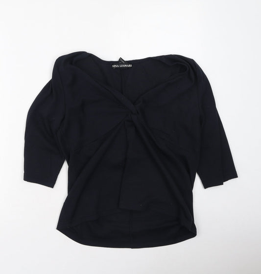 Nina Leonard Womens Blue V-Neck Acrylic Pullover Jumper Size M