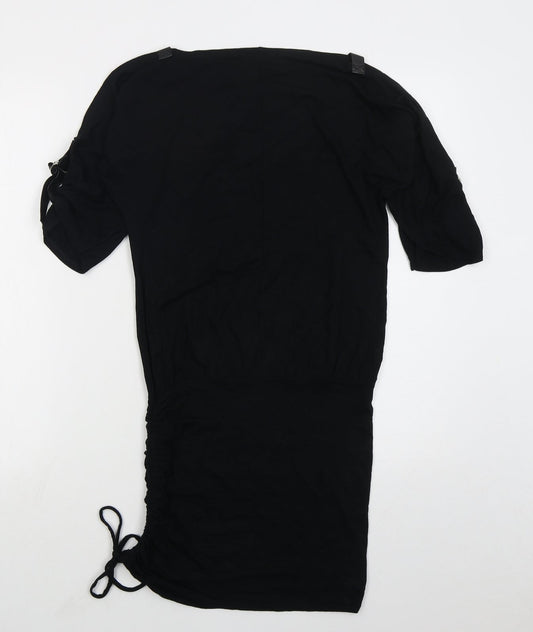 Look Womens Black Viscose T-Shirt Dress Size 8 Boat Neck Pullover
