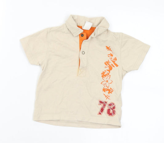 Adams Baby Beige Floral Cotton Basic Polo Size 9-12 Months Collared - Number