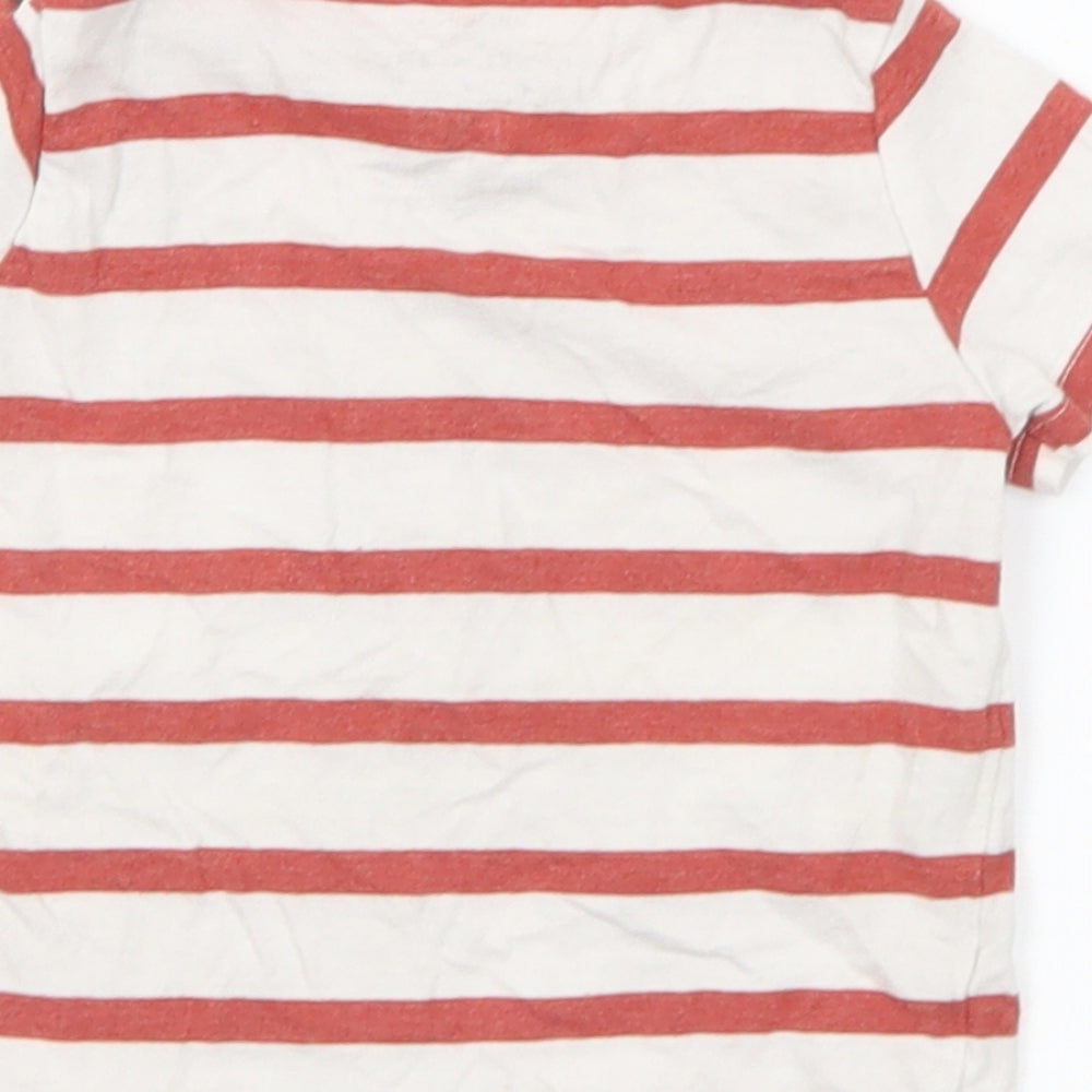 F&F Boys Brown Striped Cotton Basic T-Shirt Size 6-9 Months Round Neck Snap