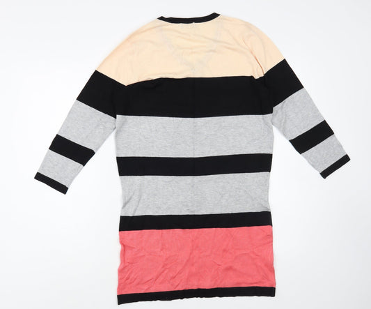 F&F Womens Multicoloured V-Neck Striped Viscose Tunic Jumper Size 14