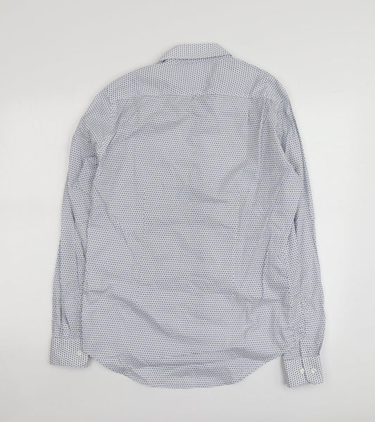 Zara Mens Blue Geometric Cotton Button-Up Size M Collared