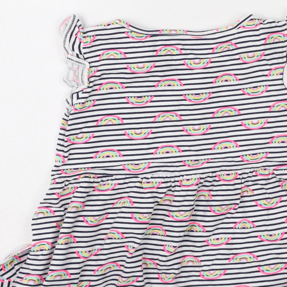 Primark Girls Multicoloured Striped Cotton Fit & Flare Size 5-6 Years Round Neck