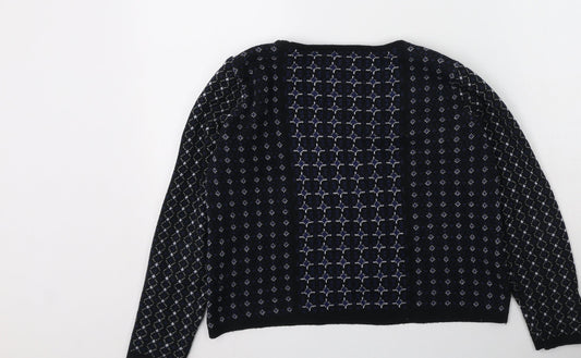 George Womens Blue Round Neck Geometric Acrylic Pullover Jumper Size 8