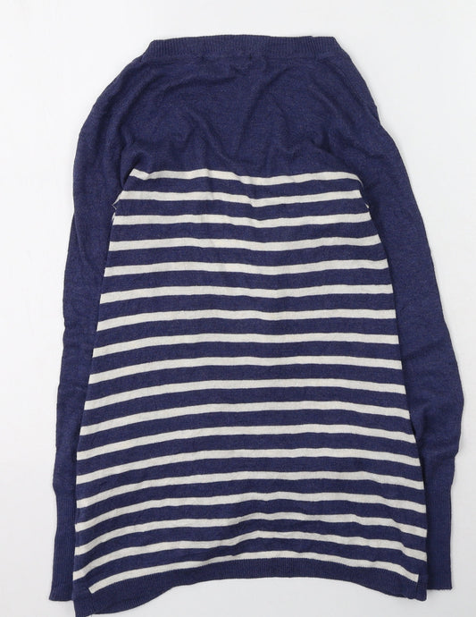 Primark Womens Blue Round Neck Striped Viscose Cardigan Jumper Size 8