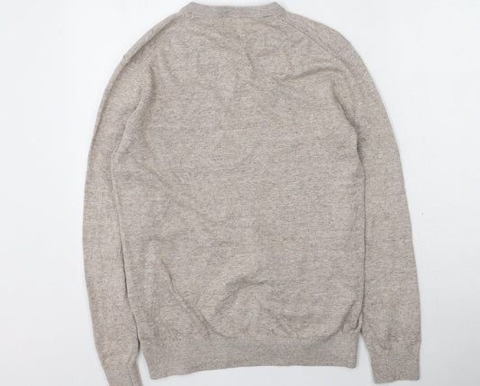 H&M Mens Beige V-Neck Cotton Pullover Jumper Size M