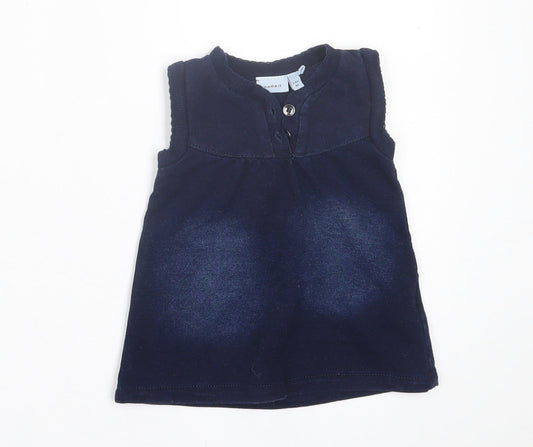 name it Girls Blue Cotton A-Line Size 0-3 Months Crew Neck Button