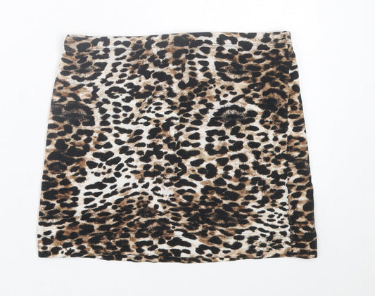 H&M Womens Brown Animal Print Cotton A-Line Skirt Size S