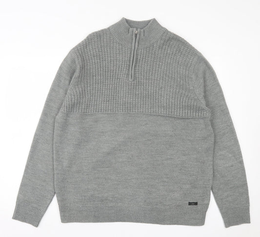 A&J Mens Grey High Neck Acrylic Pullover Jumper Size 2XL