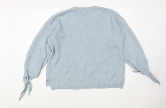 TU Womens Blue Boat Neck Acrylic Pullover Jumper Size 14