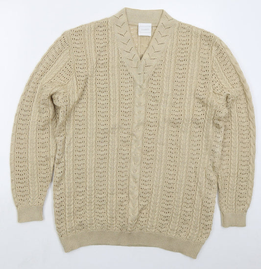 Classics Womens Beige V-Neck Acrylic Pullover Jumper Size 12