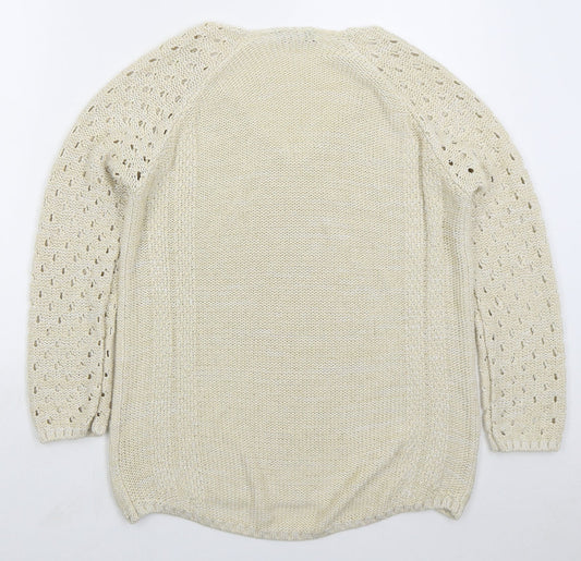 George Womens Beige V-Neck Acrylic Pullover Jumper Size 14