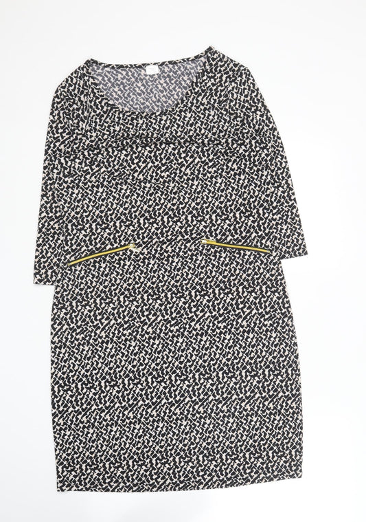 Preworn Womens Multicoloured Geometric Polyester Shift Size 14 Round Neck