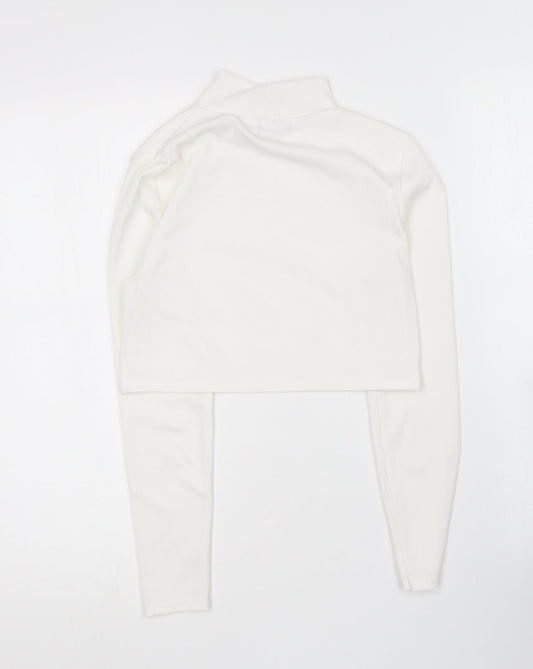 Boohoo Womens White Polyester Cropped T-Shirt Size 10 Roll Neck