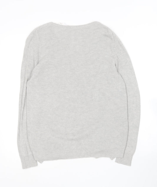TU Womens Grey V-Neck Viscose Pullover Jumper Size 14
