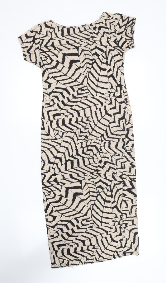 Ribbon Womens Beige Viscose Bodycon Size 8 Round Neck