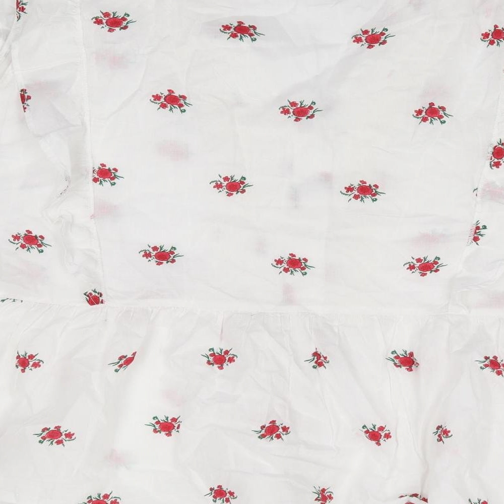 Dunnes Womens Ivory Floral 100% Cotton Jersey Button-Up Size 2XL V-Neck