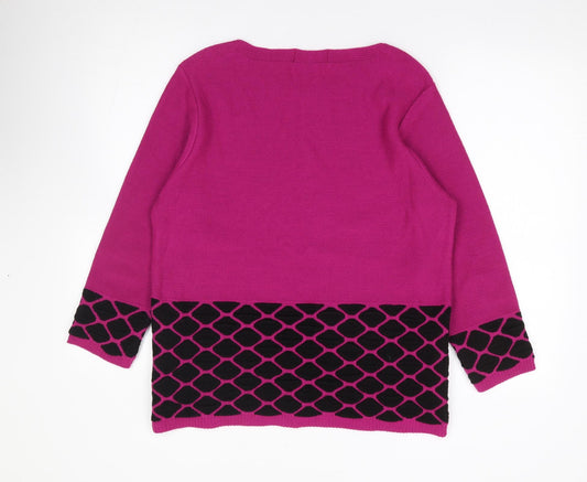 Gerard Womens Pink Round Neck Geometric Acrylic Pullover Jumper Size L