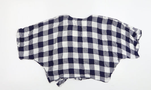FOREVER 21 Womens Blue Check Cotton Cropped Button-Up Size S V-Neck