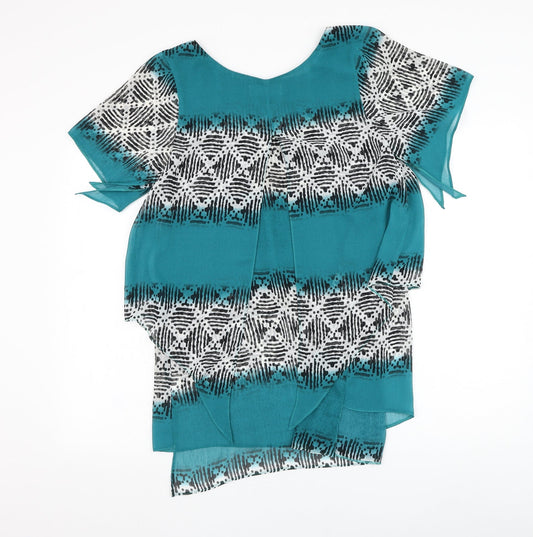 Gerard Womens Geometric Polyester Basic Blouse Size 14 Round Neck