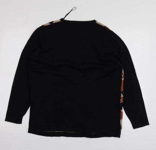 Hepburn Womens Black Round Neck Animal Print Viscose Pullover Jumper Size L
