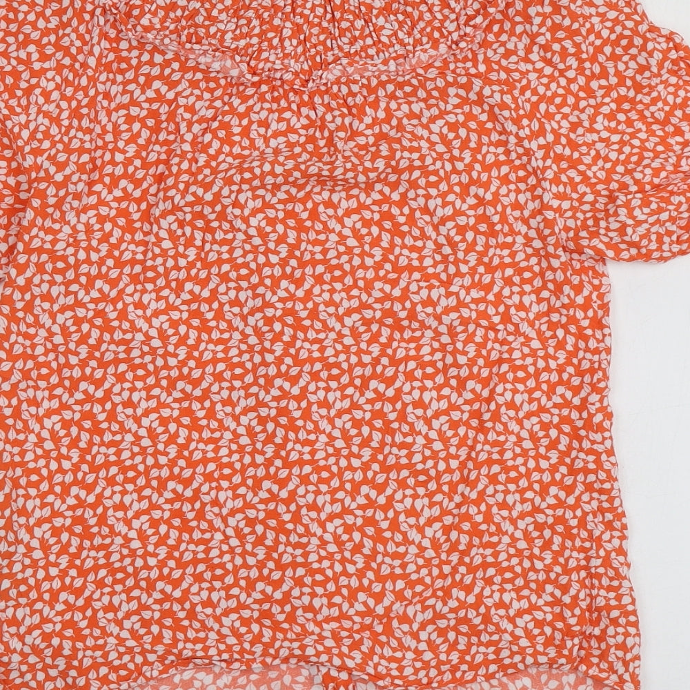 M&S Womens Orange Geometric Viscose Basic Button-Up Size 6 Round Neck