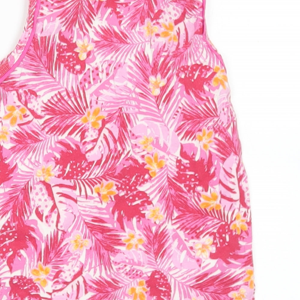 United Colors of Benetton Girls Pink Floral Cotton Basic Tank Size 2 Years Round Neck