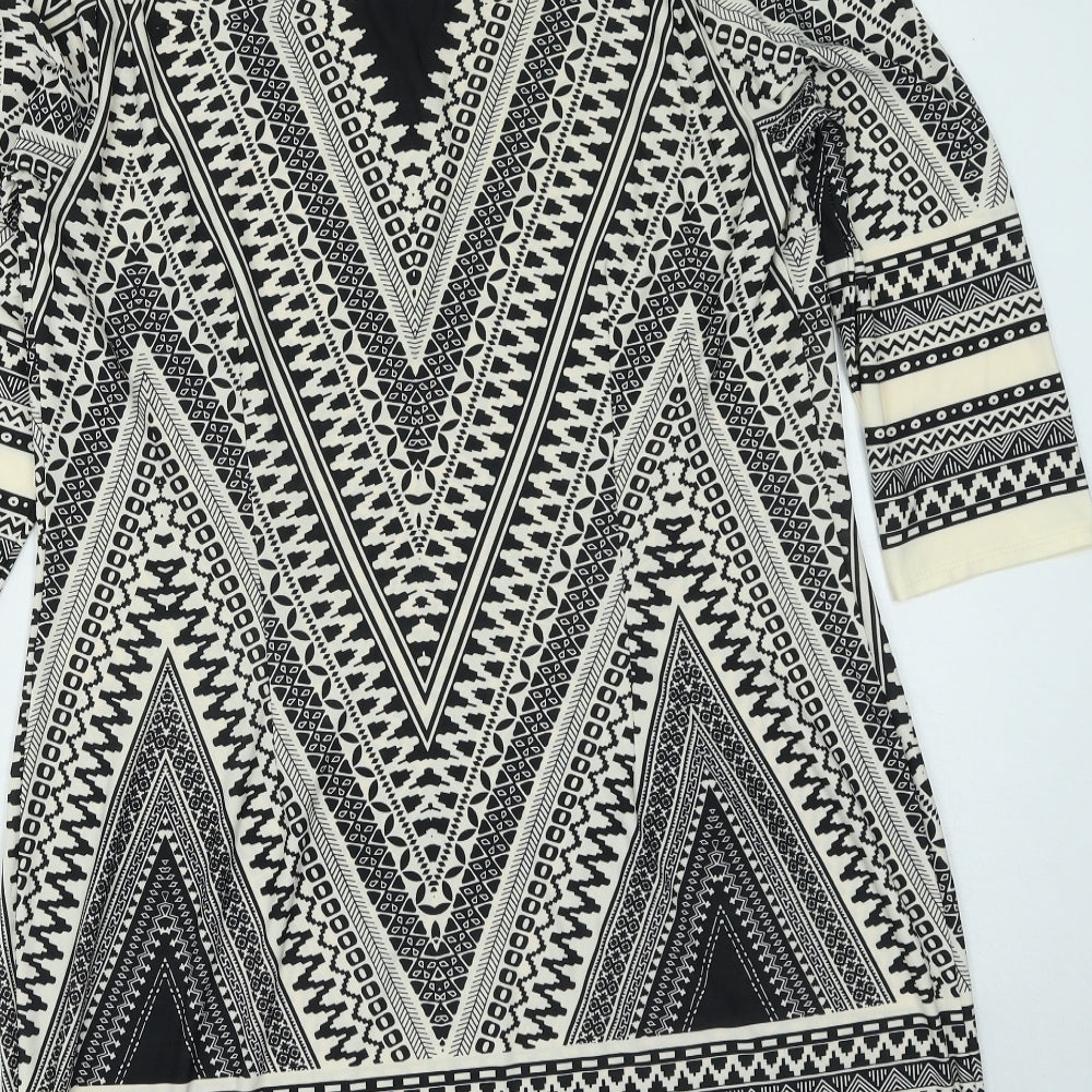 F&F Womens Ivory Geometric Polyester Shirt Dress Size 14 Round Neck