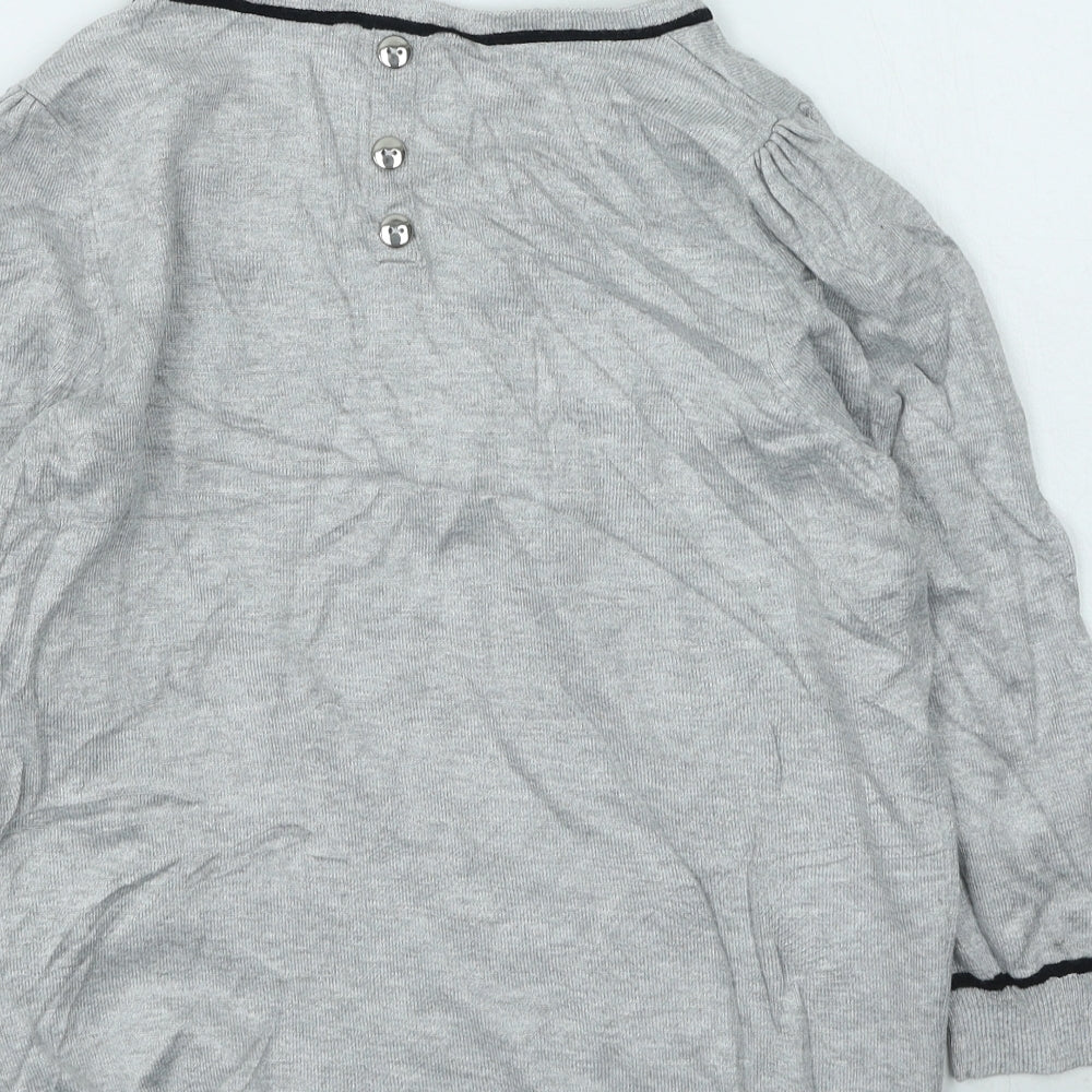 BHS Womens Grey Round Neck Viscose Henley Jumper Size 8