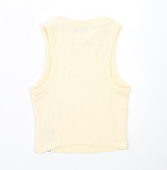 Bershka Womens Yellow Polyester Cropped Tank Size XS Crew Neck