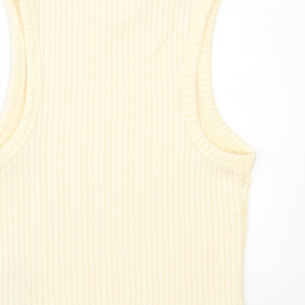 Bershka Womens Yellow Polyester Cropped Tank Size XS Crew Neck