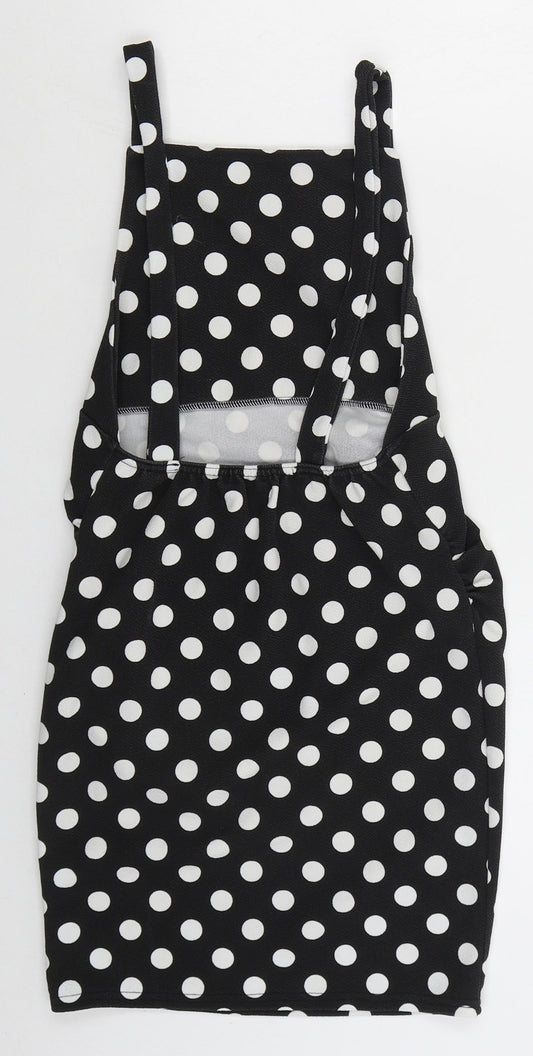 Boohoo Womens Black Polka Dot Polyester Mini Size 8 Square Neck Pullover