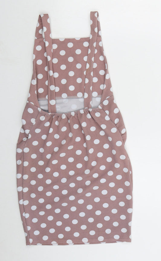 Boohoo Womens Pink Polka Dot Polyester Mini Size 8 Square Neck Pullover