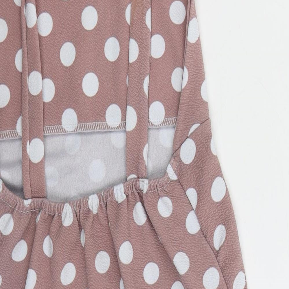 Boohoo Womens Pink Polka Dot Polyester Mini Size 8 Square Neck Pullover