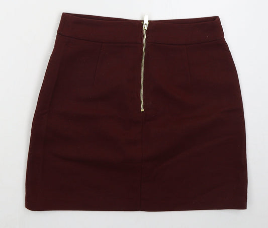 H&M Womens Red Polyester Mini Skirt Size 10 Zip