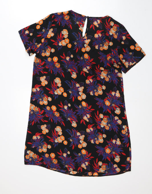 Boohoo Womens Black Floral Polyester A-Line Size 12 Round Neck