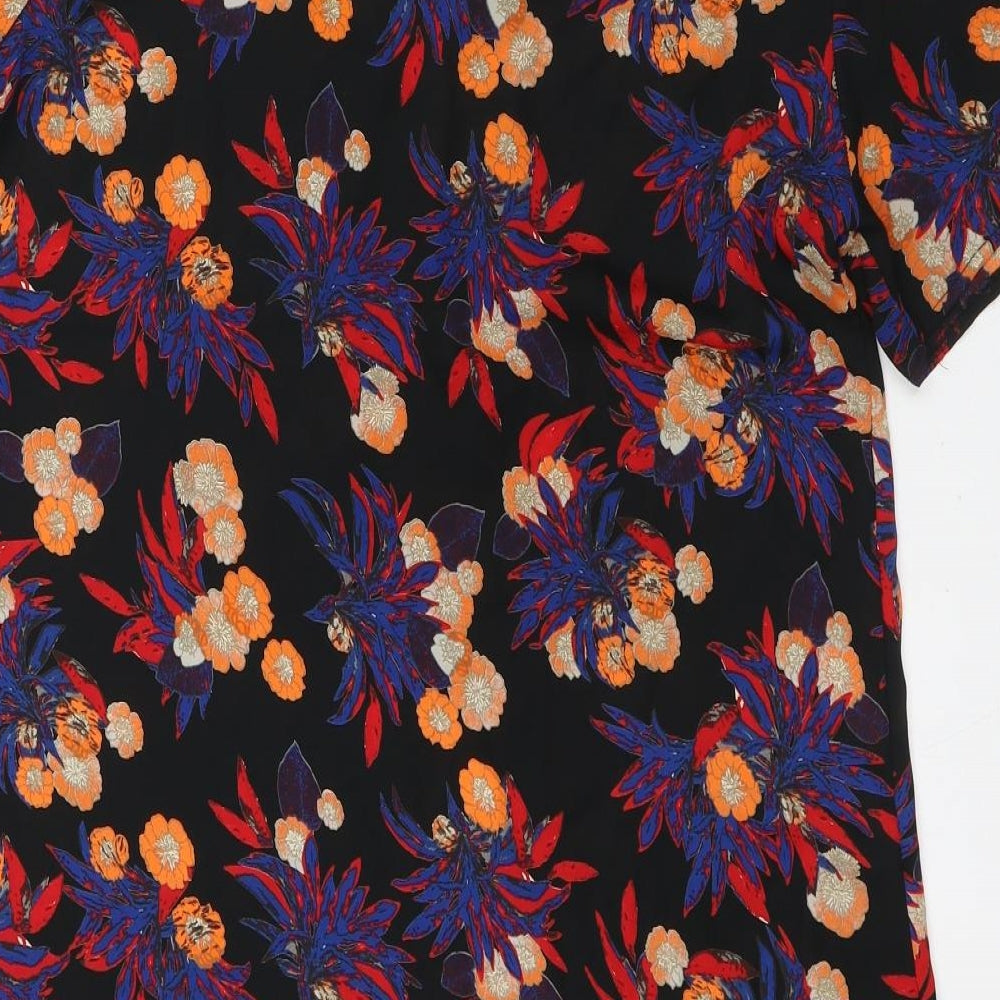 Boohoo Womens Black Floral Polyester A-Line Size 12 Round Neck