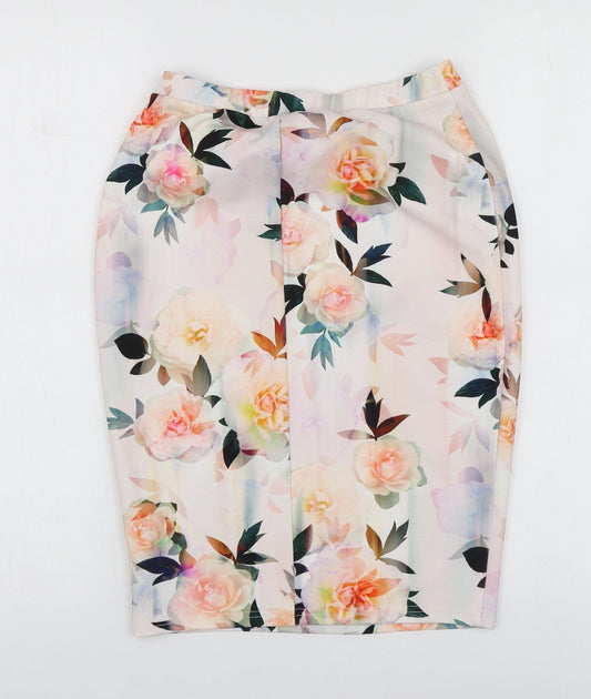 New Look Womens Pink Floral Polyester A-Line Skirt Size 8