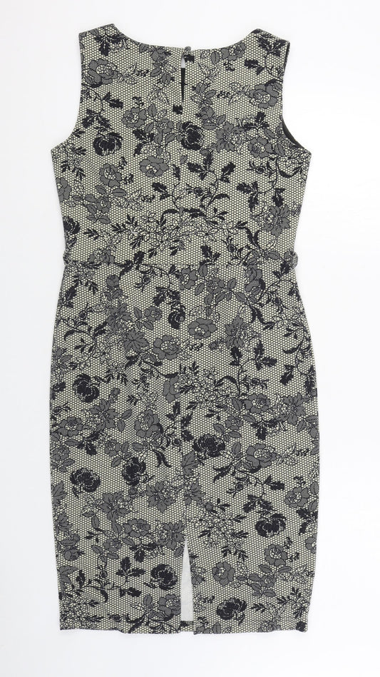 Dorothy Perkins Womens Black Geometric Polyester Sheath Size 12 Boat Neck Button