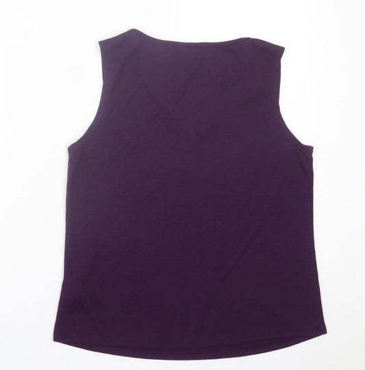 Antthony Womens Purple Polyester Basic Tank Size S V-Neck